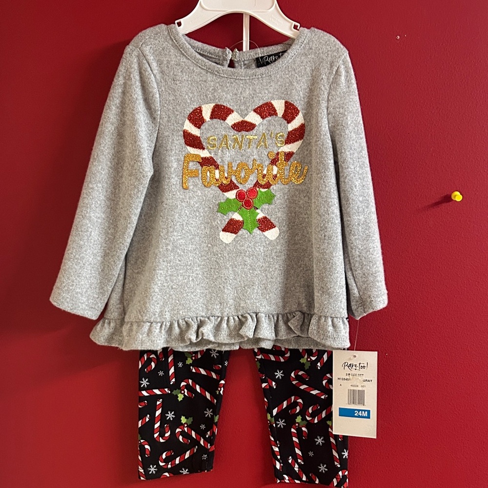Petit Lem Gray and Black Candy Cane Christmas Set size 24M by rare too